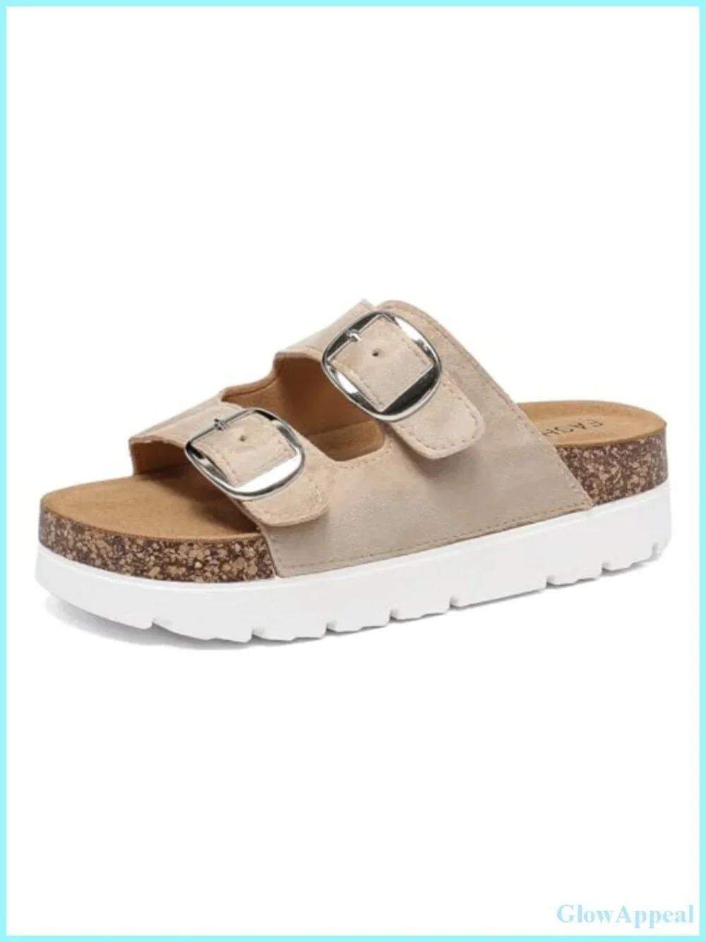 Platform Sandals Cork Footbed Slides Double Buckle Open Toe Women's Shoes